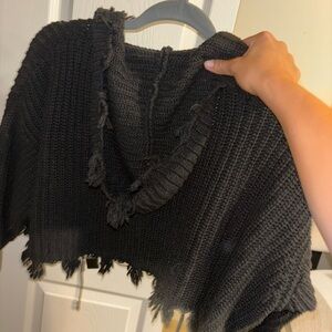 cropped fringed hoodie zip up sweater